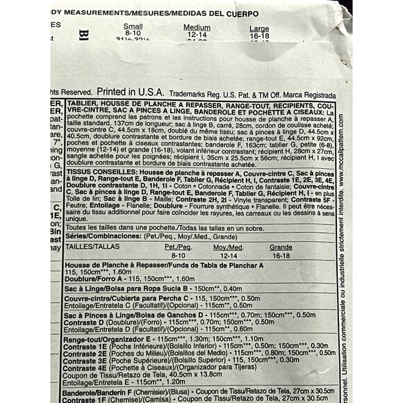 mcCalls 6051 Apron ironing board cover organizer bins clothes pin holder - Picture 6 of 7